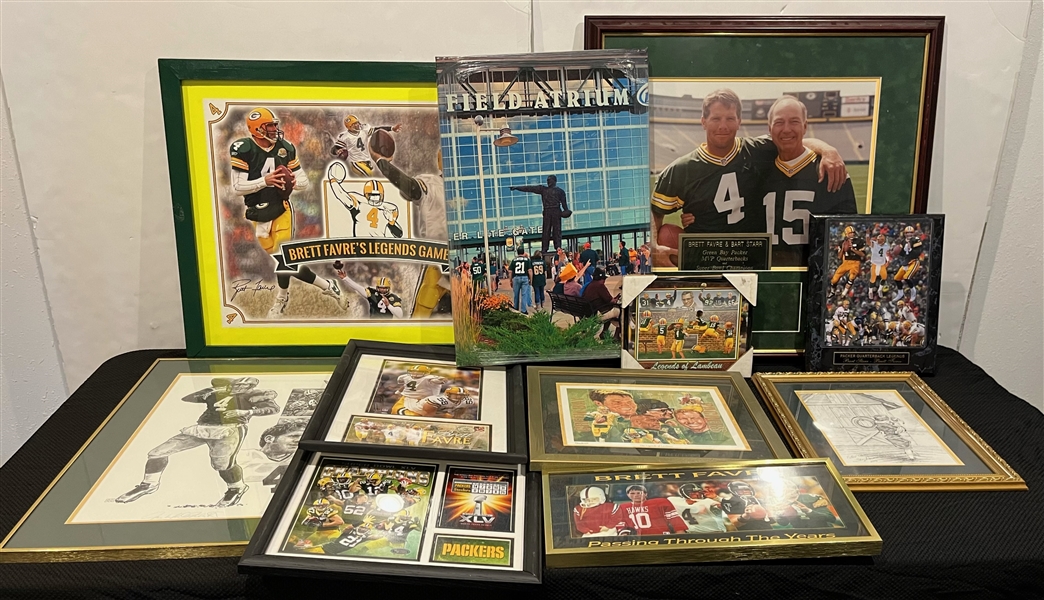 1990s-2000s Green Bay Packers Brett Favre, Bart Starr Over Sized Framed Photos, Prints, Plaques & more (Lot of 65+)