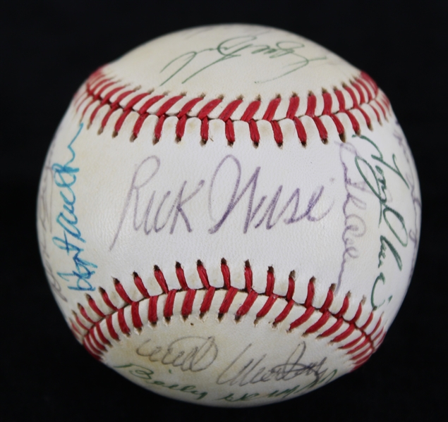 1985-94 Hall of Famers & Stars Multi Signed OAL Brown Baseball w/ 27 Signatures Including Curt Flood, Lou Brock, Mickey Lolich, Wilbur Wood & More (JSA) **361**