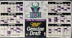 1994-95 Milwaukee Bucks Team Signed 37" x 70" MGD Schedule Banner w/ 13 Signatures Including Glenn Robinson, Vin Baker, Todd Day & More (JSA)