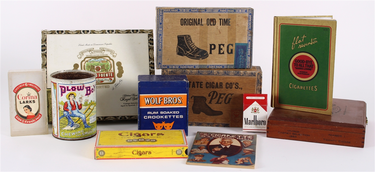 1950s-70s Smoking Memorabilia Collection - Lot of 29 w/ Cigar Boxes, JFK Cigar Labels & More