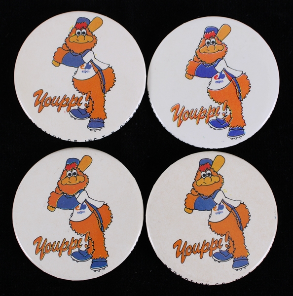 1980s Youppi! Montreal Expos 2" Pushback Buttons (Lot of 4)