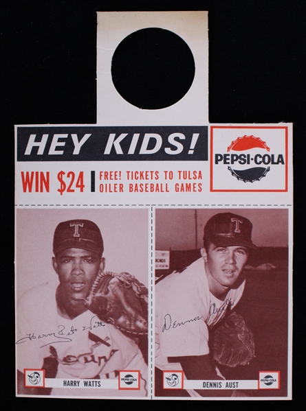 1963 Harry Watts Dennis Aust Tulsa Oilers Hey Kids! Pepsi Cola Baseball Trading Card Premium