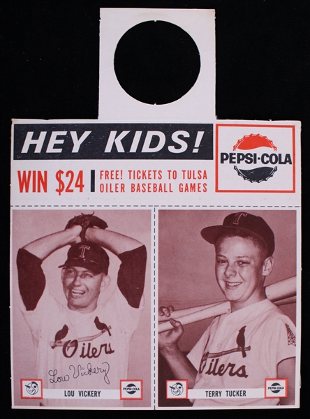 1963 Lou Vickery Terry Tucker Tulsa Oilers Hey Kids! Pepsi Cola Baseball Trading Card Premium