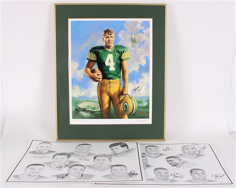 1990s Brett Favre, Gilbert Brown & more Green Bay Packers Signed 24x30 Framed Prints (Lot of 3)(JSA)