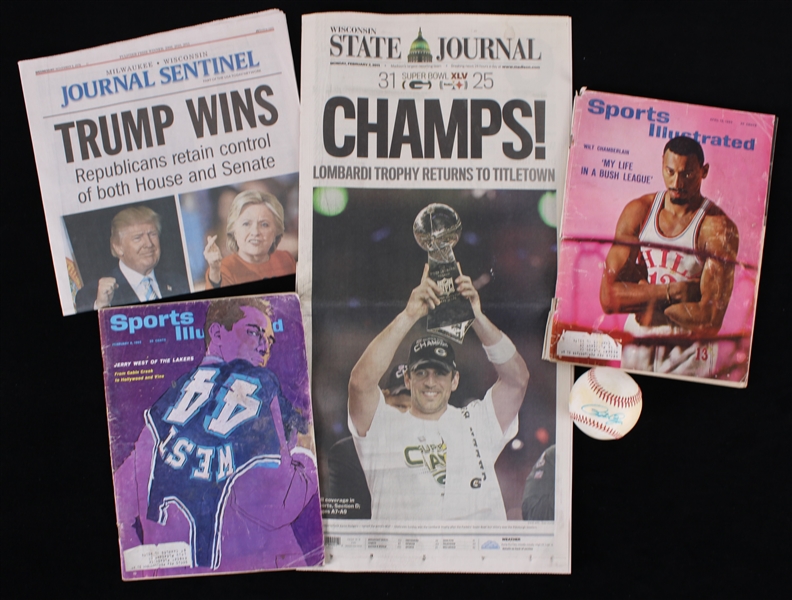 1960s-2010s Baseball Football Basketball Americana Memorabilia Collection - Lot of 5 w/ Publications, Pete Rose Signed ONL Feeney Baseball & More (JSA)