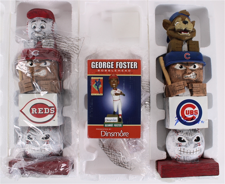 2012-18 Fergie Jenkins George Foster Cubs / Reds Signed MIB 15.5" Totem & 6" Bobblehead - Lot of 3 w/ 1 Unsigned **SF Jacobson COA / 228 337**  