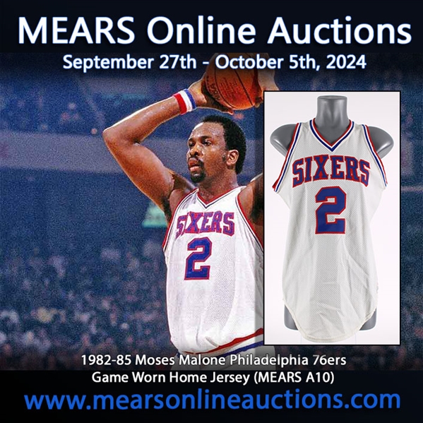 1982-85 Moses Malone Philadelphia 76ers Game Worn Home Jersey (MEARS A10)