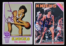 1973-76 Phil Jackson New York Knicks Signed Topps Basketball Trading Cards - Lot of 2 (JSA)