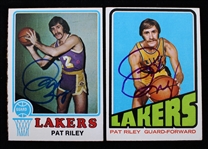 1972-73 Pat Riley Los Angeles Lakers Signed Topps Basketball Trading Cards - Lot of 2 (JSA)