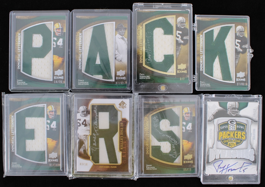 2009 Paul Hornung Jerry Kramer and More Green Bay Packers Autograhed Relic Upper Deck Trading Cards (JSA) (Lot of 8)