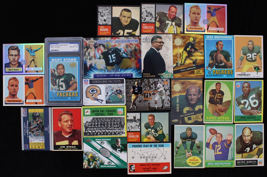 1958-2002 Bart Starr, Vince Lombardi, Herb Adderly & More Green Bay Packers Trading Cards (Lot of 24)