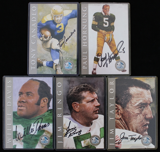 1998 Paul Hornung Tony Canadeo Willie Davis & More GB Packers Signed 4x6 /2500 Hall of Fame Cards (Lot of 5) *JSA*