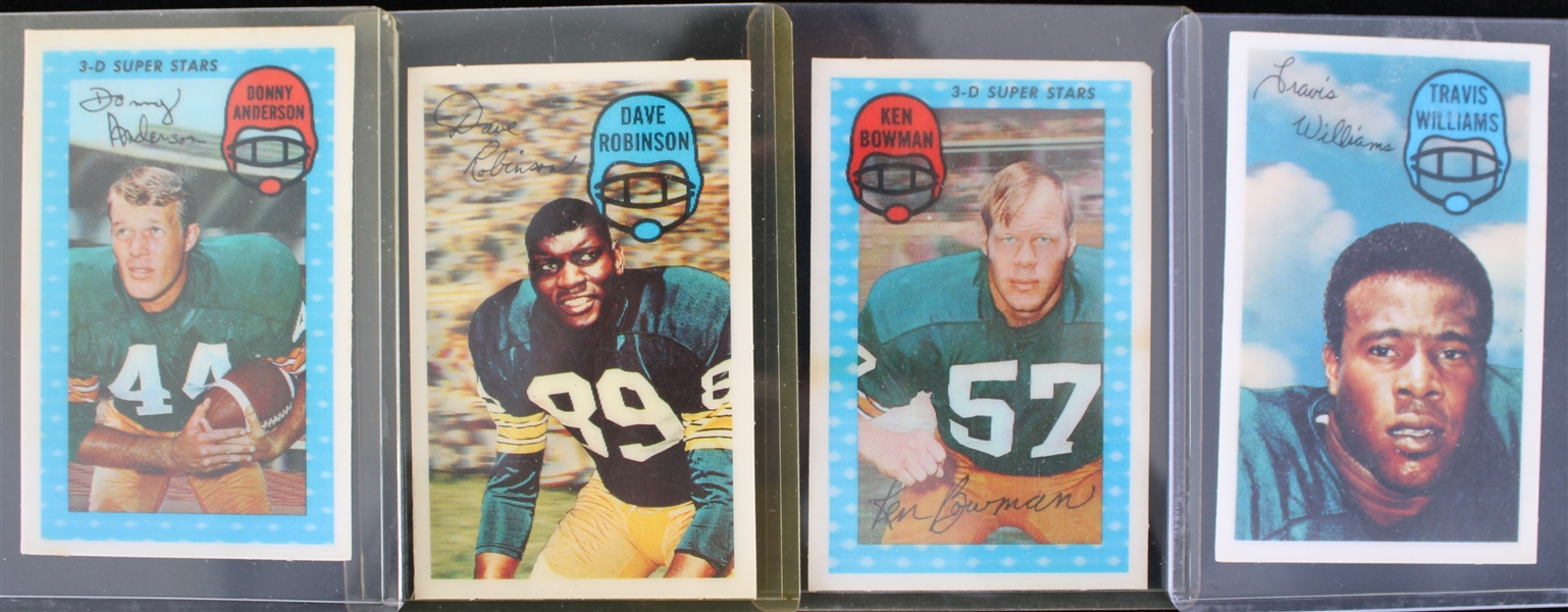 1970-71 Travis Williams Dave Robinson Ken Bowman and Donny Anderson Green Bay Packers 3-D Superstars Trading Cards (Lot of 4)