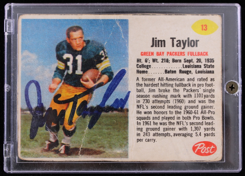 1963 Jim Taylor (d.2018) Green Bay Packers Signed Post Trading Card (JSA)