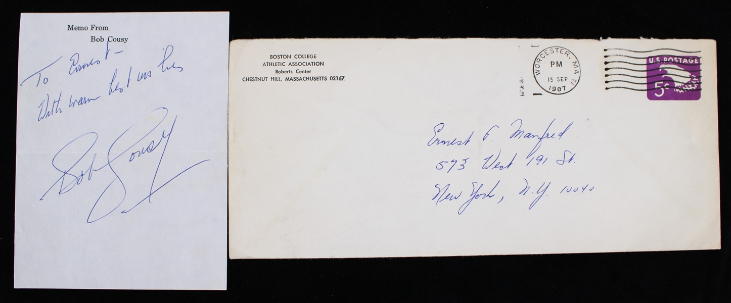 1967 Bob Cousy Boston College Signed 4"x5" Memo Paper (JSA) (Lot of 2)