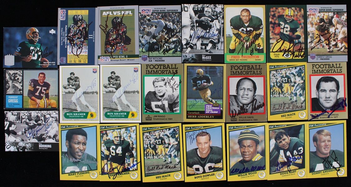 1962-1990s Forrest Gregg Ron Kramer Paul Hornung Bill "Red" Mack and More Green Bay Packer Signed Trading Cards (JSA) (Lot of 24)