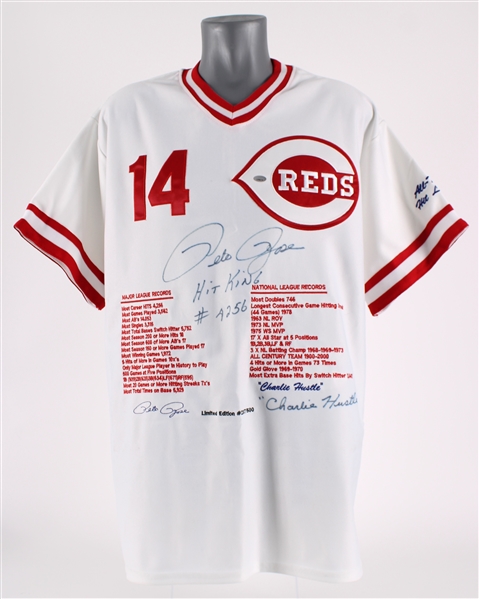 1963-77, 84-86 Pete Rose Cincinnati Reds Autographed STAT Jersey 237/500 (340)