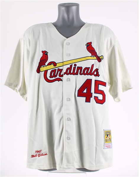 1967 Bob Gibson St. Louis Cardinals Autogrphed Mitchell and Ness Cooperstown Collection Jersey (Tristar) (398)