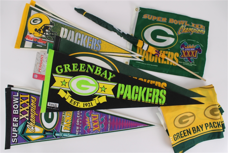 1980s-1990s Green Bay Packers & Milwaukee Brewers Pennants & Flags (Lot of 24)