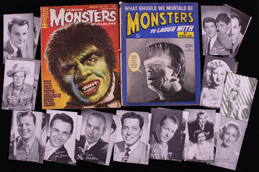 1940s-60s Hollywood Exhibit Cards & Monster Magazines - Lot of 28 w/ Early Stan Lee Byline