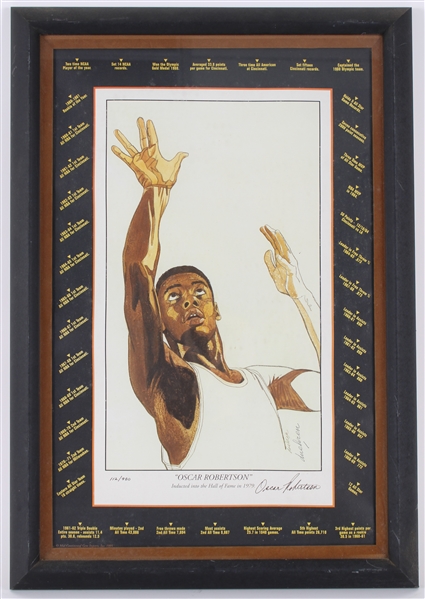 1979 Oscar Robertson Milwaukee Bucks Signed 18" x 27" Framed Hall of Fame Lithograph (JSA)