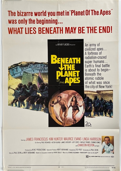 1970 Beneath the Planet of the Apes LE 70/165 27x41 Poster 