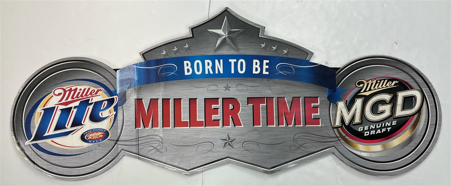 1990s Born to be Miller Time 25x63 Display w/ Motorcycle 