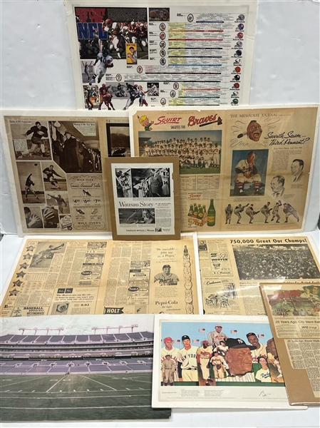 1930s-1990s Milwaukee Braves, Green Bay Packers, Mke Bucks & more 32x40 Prints (Lot of 24)