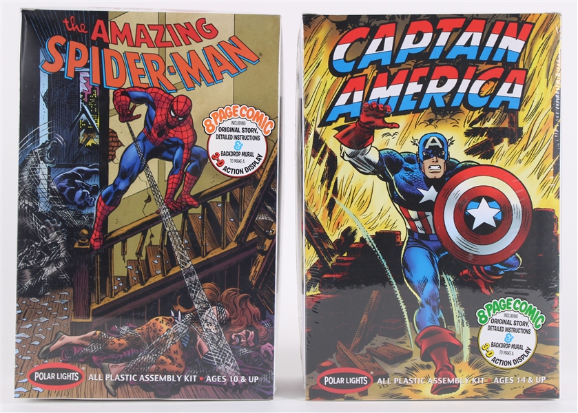 1991 The Amazing Spiderman & Captain America MIB Model Kits by Polar Lights - Lot of 2