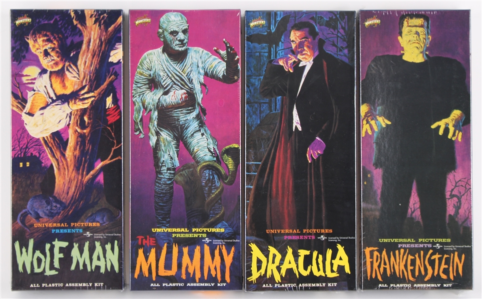 1999 Universal Pictures Classic Monsters MIB Model Kits by Aurora - Lot of 4 w/ Dracula, Wolfman, Frankenstein & The Mummy