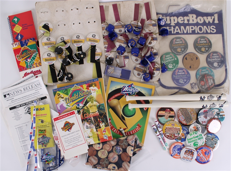 1980s-1990s Superbowl Pinbacks and World Series Memorabilia (Lot of 40+)