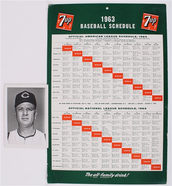 1963 7UP Baseball 13x20 Schedule w/ 5x7 Gene Green Press Photo 