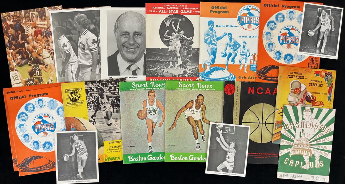 1940s-80s Basketball & Football Memorabilia Collection - Lot of 45 w/ ABA Programs, ABA Photos, Signed Photos & More