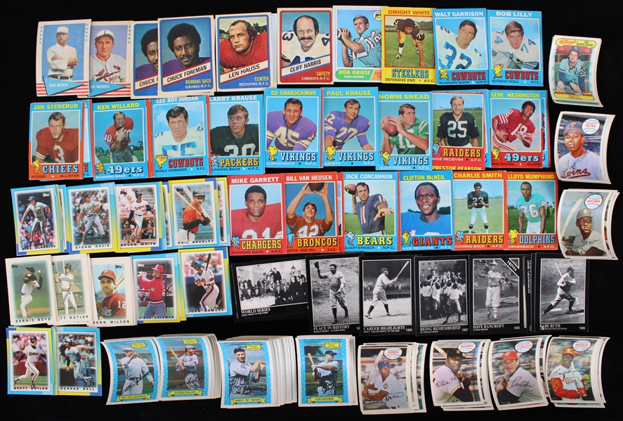 1960s-90s Baseball & Football Trading Card Collection - Lot of 150+ w/ Babe Ruth Collection, All Time Baseball Greats, 3D Superstars & More