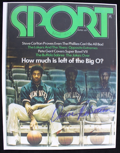 1973 Oscar Robertson Milwaukee Bucks Signed 8x10 Sport Magazine Cover Copy (JSA) 