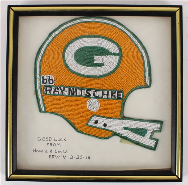 1978 Ray Nitschke Estate Green Bay Packers 11.5" x 11.5" Framed Hand Beaded Fan Art