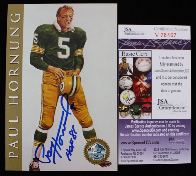 1998 Paul Hornung Green Bay Packers Autographed 4"x6" Hall of Fame Card *JSA*