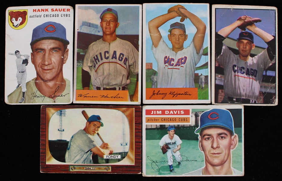 1956-56 Chicago Cubs Baseball Trading Cards - Lot of 6 w/ Johnny Klippstein, Warren Hacker, Hank Sauer, Dee Fondy & More