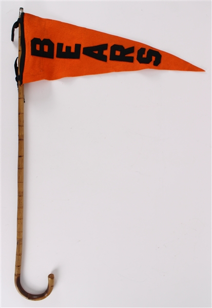 1940s-50s Chicago Bears 22.5" Felt Pennant by Eder Mfg. Co. Tied to Period 36" Bamboo Cane