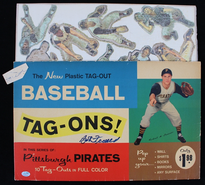 1960 Bob Friend Pittsburgh Pirates Singed MIB Baseball Tag Ons + Dizzy Dean Signed Cut (JSA)