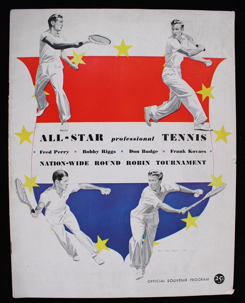 1942 All Star Professional Tennis Nation Wide Round Robin Tournament Tour Program w/ Fred Perry, Bobby Riggs, Don Budge and Frank Kovacs