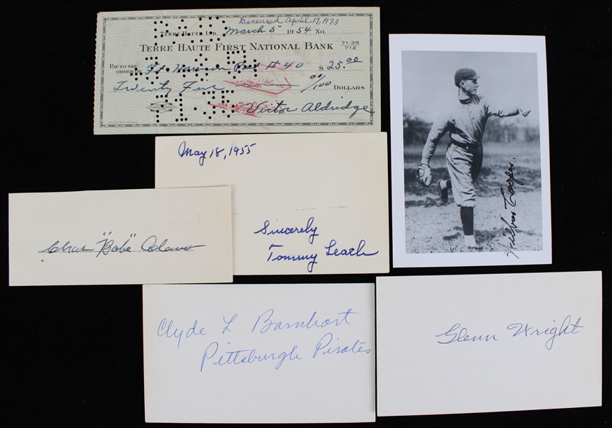 1950s Victor Aldridge Chicago Cubs Signed Check w/ Signed Cuts & Wilbur Cooper Photo (Lot of 6)(JSA)