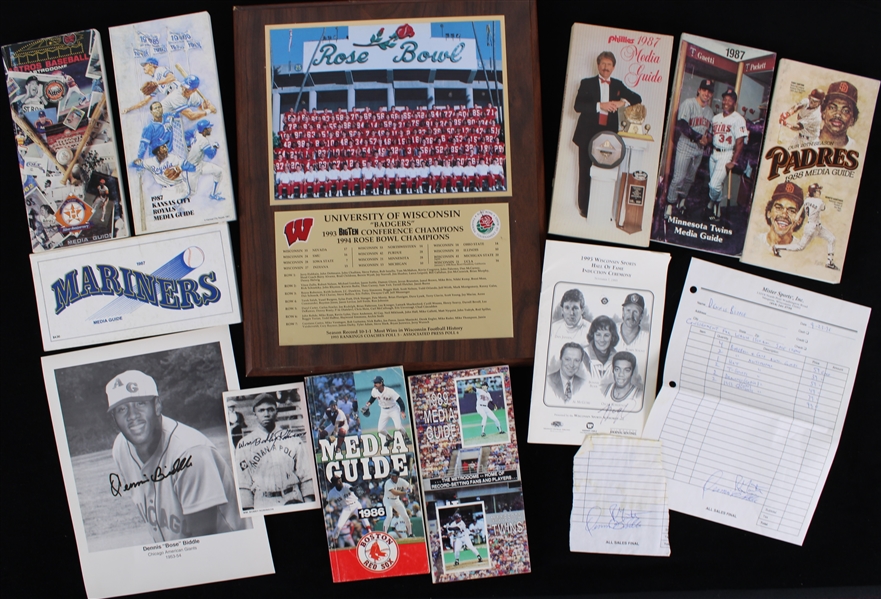 1980s-1990s MLB Media Guides, Rose Bowl 13x16 Plaque & more (Lot of 14)