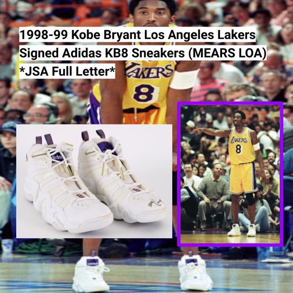 1998-99 Kobe Bryant Los Angeles Lakers Signed Adidas KB8 Sneakers (MEARS LOA) *JSA Full Letter*