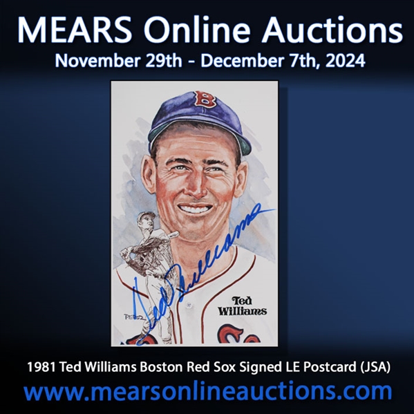 1981 Ted Williams Boston Red Sox Signed LE Postcard (JSA)