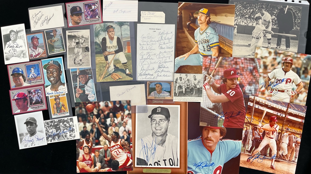 1950s-80s Baseball & Basketball Signed Photos, Cuts, Cards & more (Lot of 37)