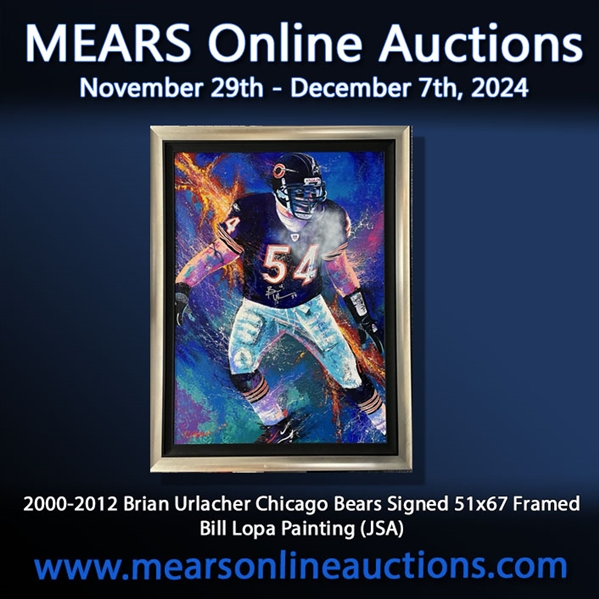 2000-2012 Brian Urlacher Chicago Bears Signed 51x67 Framed Bill Lopa Painting (JSA)