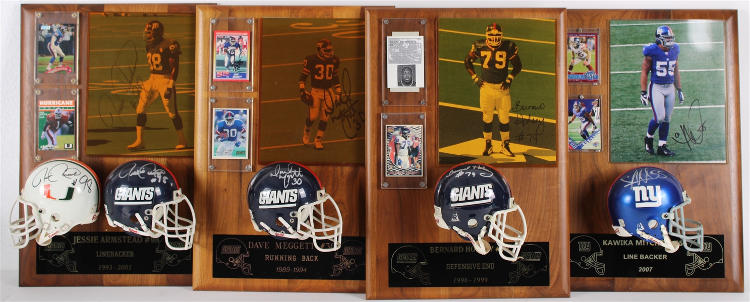 1989-2007 Dave Meggett, Jesse Armstead & more NY Giants Signed Mini Helmet, Photo 14x20 Plaques (Lot of 4)(JSA) 