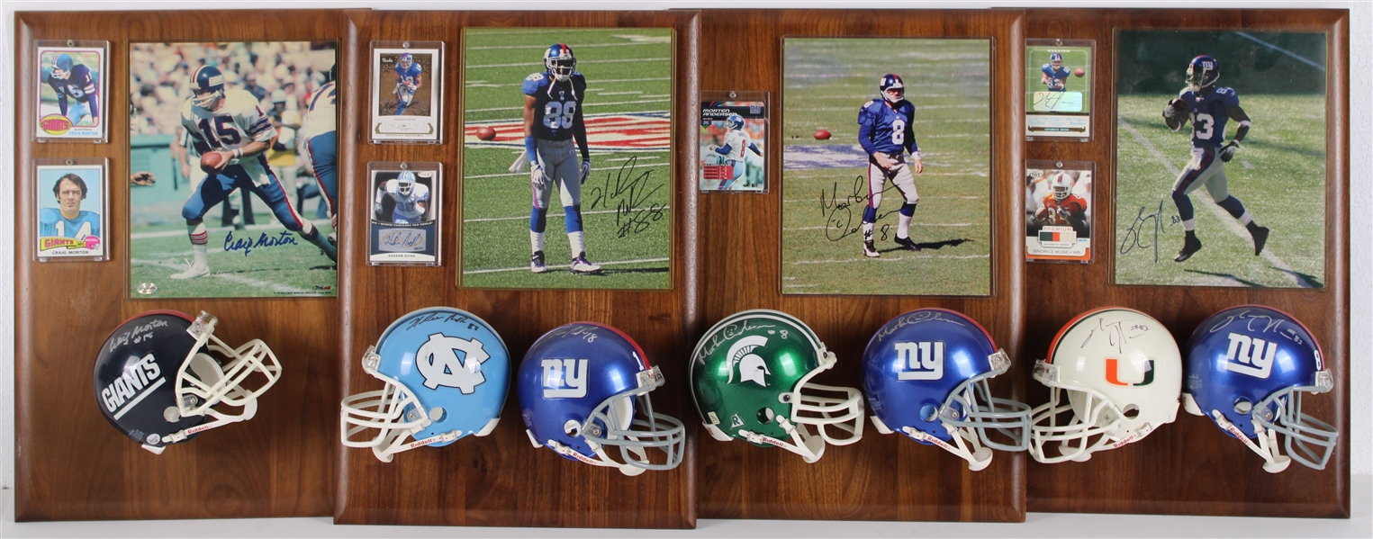 1970s-2013 Craig Morton, Hakeem Nicks & more NY Giants Signed Mini Helmet, Photo 14x20 Plaques (Lot of 4)(JSA) 