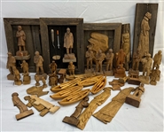 1940s-50s R.A. Struck Carved Wooden Figure Collection w/ 10x17 Framed Pieces (Lot of 30+)